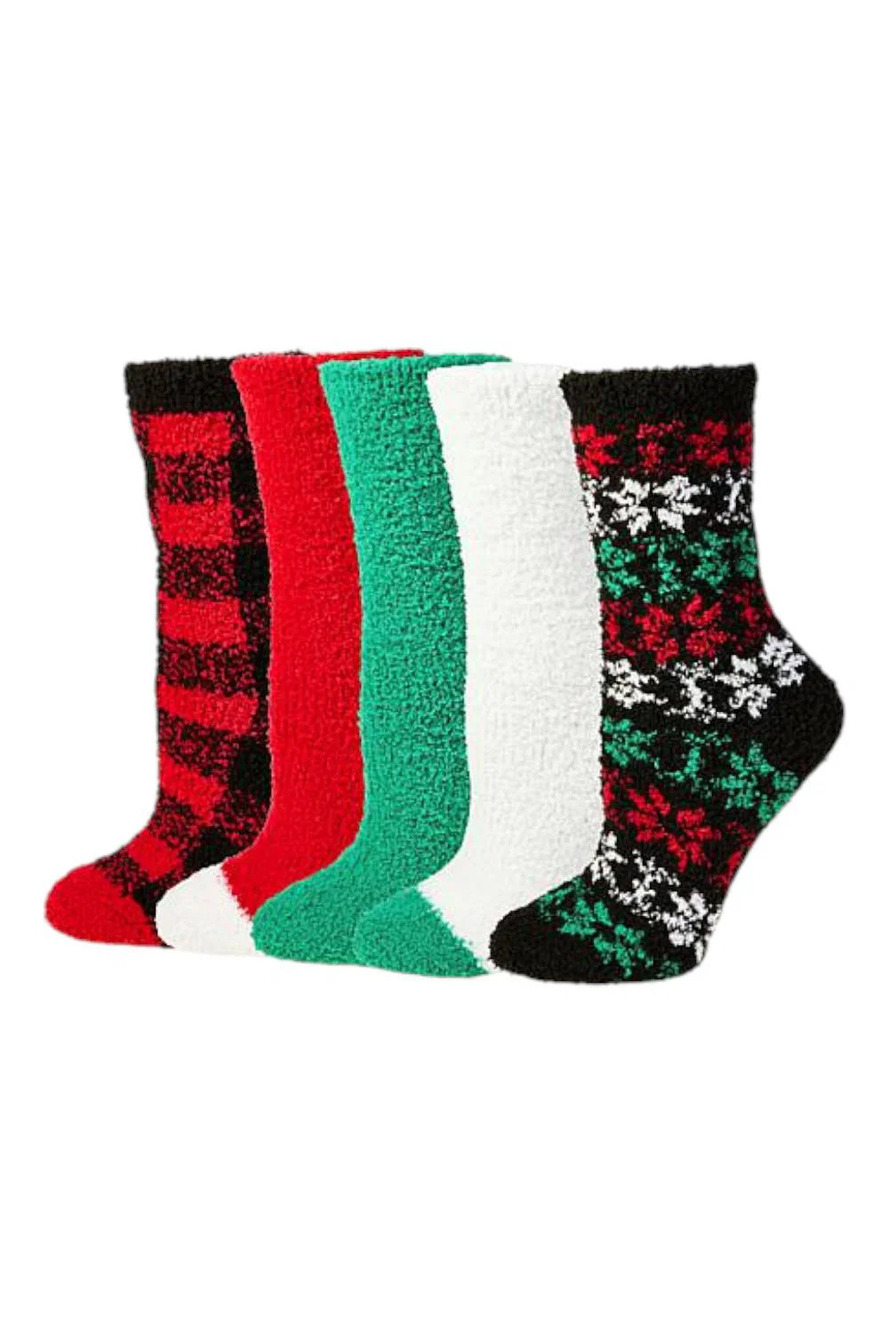 Comfort Code Women's 5-Pack Cozy Crew Socks Red
